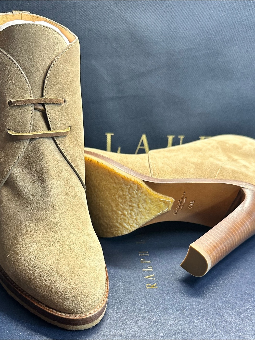 Ralph Lauren Collection Jaylen Greige Calf-Suede Bootie 40B EU/10B US NIB - Picture 11 of 16